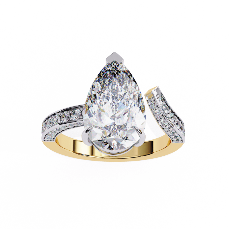 Reverra 14K Gold Pear & Round Lab Grown Diamond Split Shank Engagement Ring for Women, CTTW-3.49 - Reverra Jewels Inc.