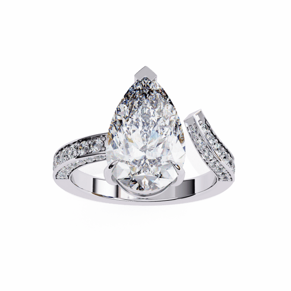 Reverra 14K Gold Pear & Round Lab Grown Diamond Split Shank Engagement Ring for Women, CTTW-3.49 - Reverra Jewels Inc.