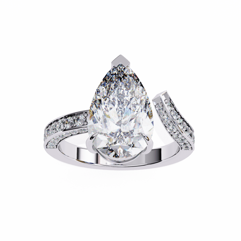 Reverra 14K Gold Pear & Round Lab Grown Diamond Split Shank Engagement Ring for Women, CTTW-3.49 - Reverra Jewels Inc.