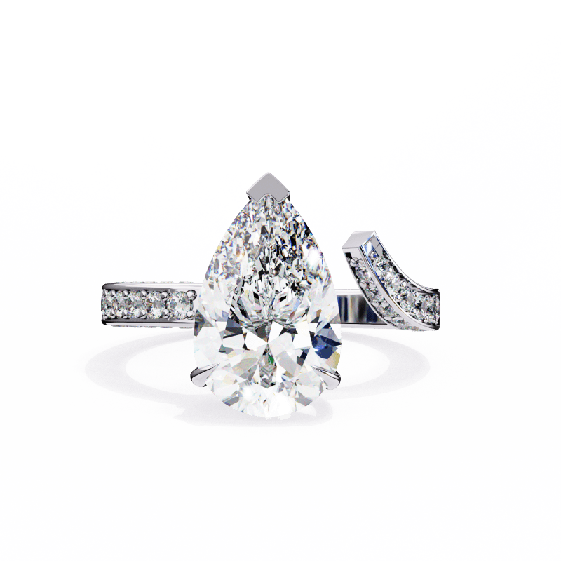 Reverra 14K Gold Pear & Round Lab Grown Diamond Split Shank Engagement Ring for Women, CTTW-3.49 - Reverra Jewels Inc.