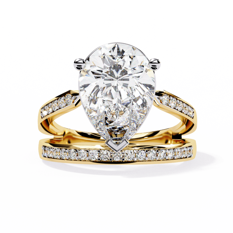 Reverra 14K Gold Pear & Round Lab Grown Diamond Split Shank Engagement Ring for Women, CTTW-5.78 - Reverra Jewels Inc.
