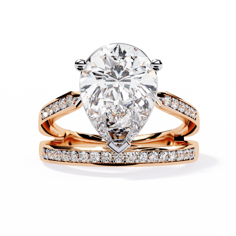Reverra 14K Gold Pear & Round Lab Grown Diamond Split Shank Engagement Ring for Women, CTTW-5.78 - Reverra Jewels Inc.