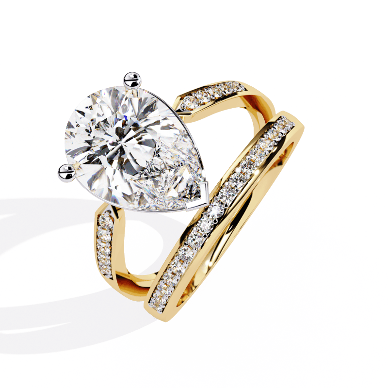 Reverra 14K Gold Pear & Round Lab Grown Diamond Split Shank Engagement Ring for Women, CTTW-5.78 - Reverra Jewels Inc.