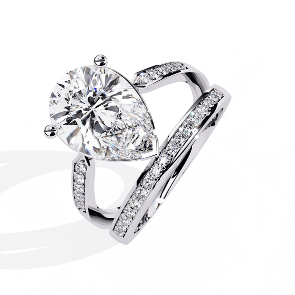 Reverra 14K Gold Pear & Round Lab Grown Diamond Split Shank Engagement Ring for Women, CTTW-5.78 - Reverra Jewels Inc.
