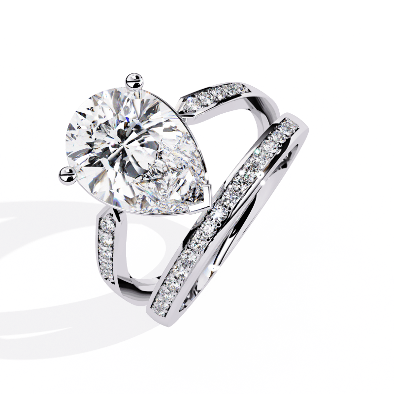 Reverra 14K Gold Pear & Round Lab Grown Diamond Split Shank Engagement Ring for Women, CTTW-5.78 - Reverra Jewels Inc.