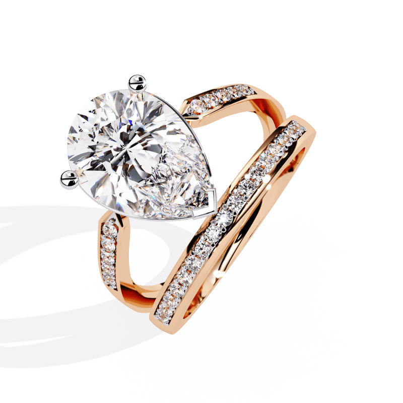 Reverra 14K Gold Pear & Round Lab Grown Diamond Split Shank Engagement Ring for Women, CTTW-5.78 - Reverra Jewels Inc.