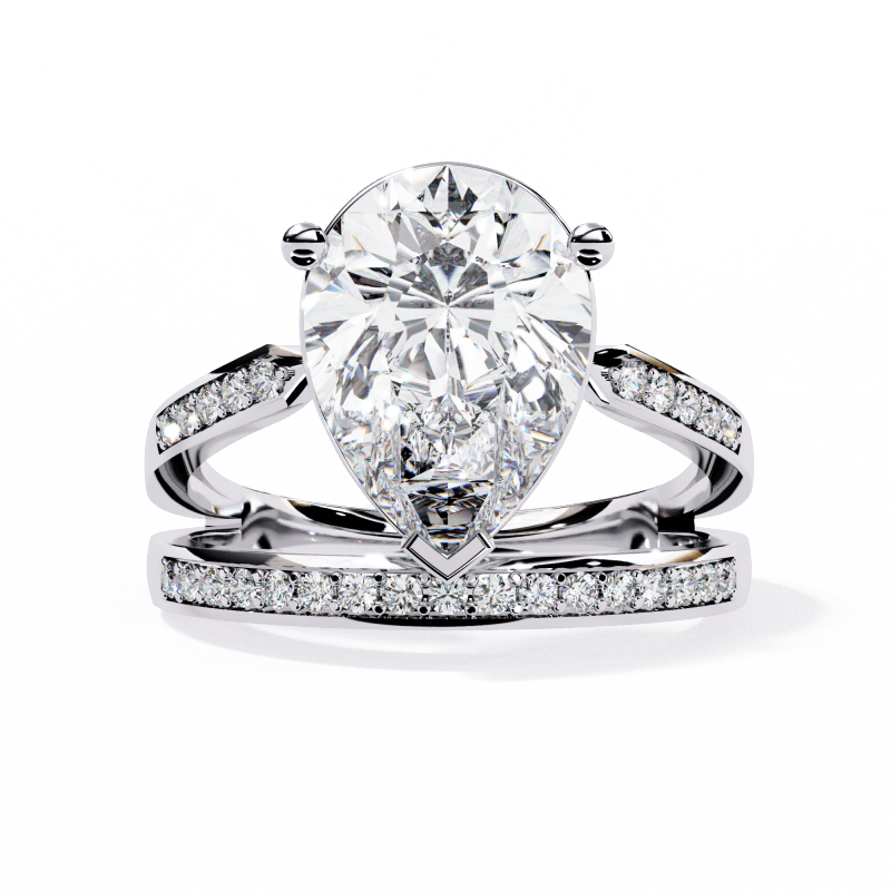Reverra 14K Gold Pear & Round Lab Grown Diamond Split Shank Engagement Ring for Women, CTTW-5.78 - Reverra Jewels Inc.
