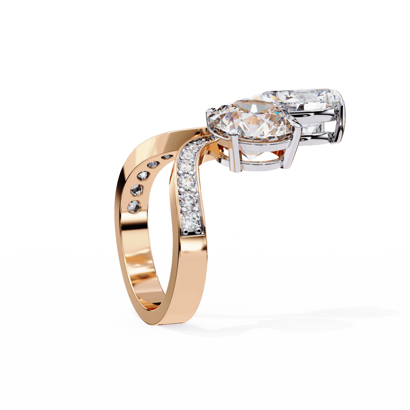 Reverra 14K Gold Pear & Round Lab Grown Diamond Toi Et Moi Engagement Ring for Women, CTTW-3.5 - Reverra Jewels Inc.