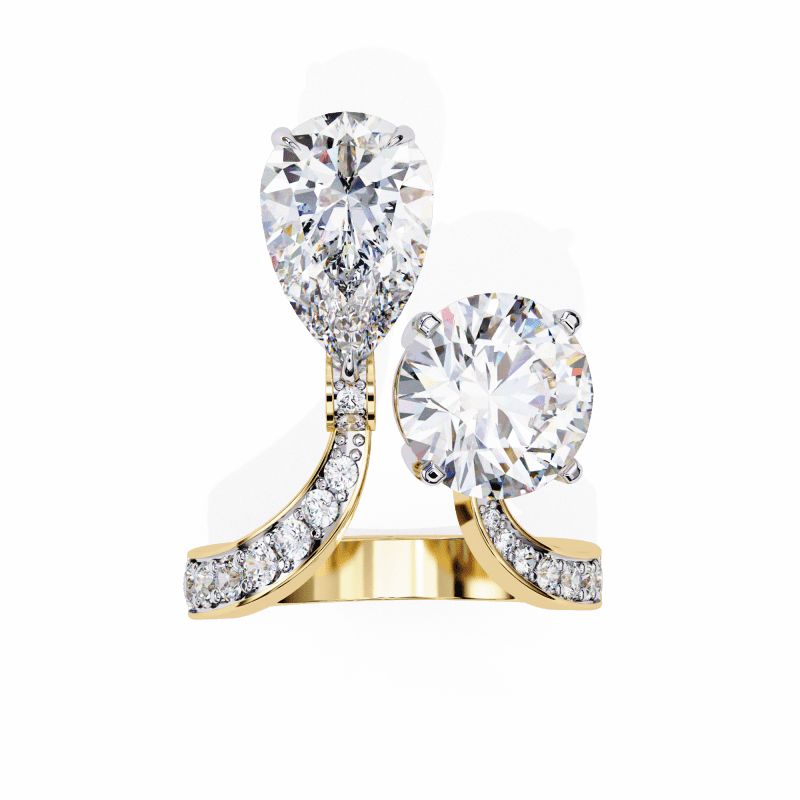 Reverra 14K Gold Pear & Round Lab Grown Diamond Toi Et Moi Engagement Ring for Women, CTTW-3.5 - Reverra Jewels Inc.