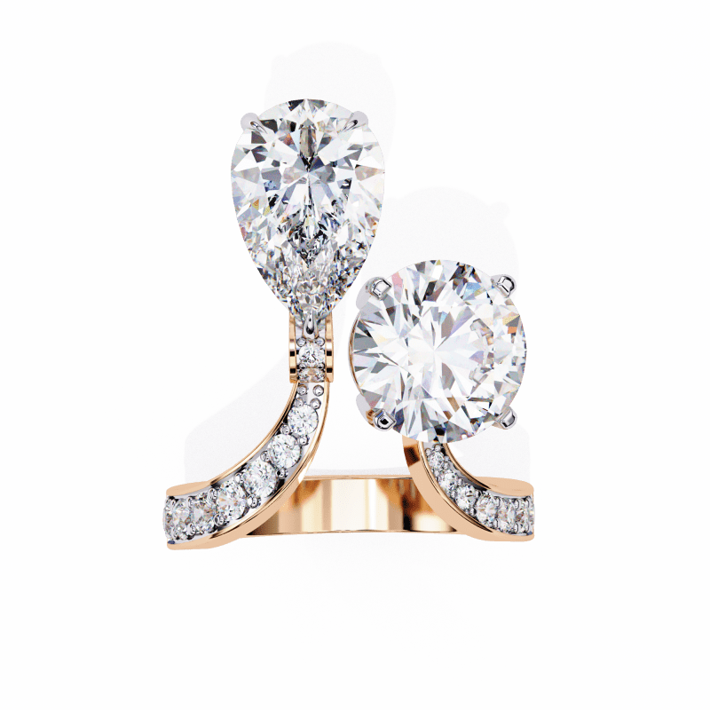 Reverra 14K Gold Pear & Round Lab Grown Diamond Toi Et Moi Engagement Ring for Women, CTTW-3.5 - Reverra Jewels Inc.