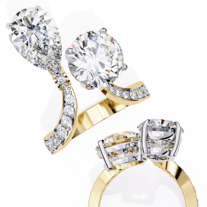 Reverra 14K Gold Pear & Round Lab Grown Diamond Toi Et Moi Engagement Ring for Women, CTTW-3.5 - Reverra Jewels Inc.