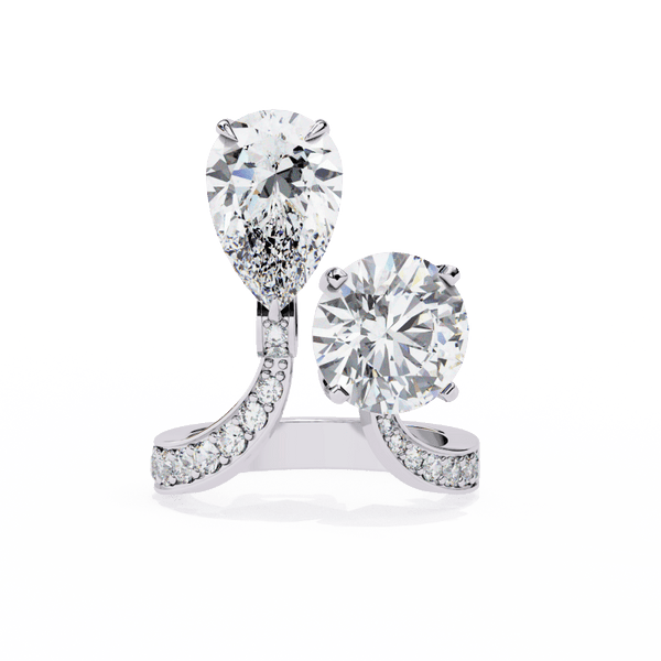 Reverra 14K Gold Pear & Round Lab Grown Diamond Toi Et Moi Engagement Ring for Women, CTTW-3.5 - Reverra Jewels Inc.