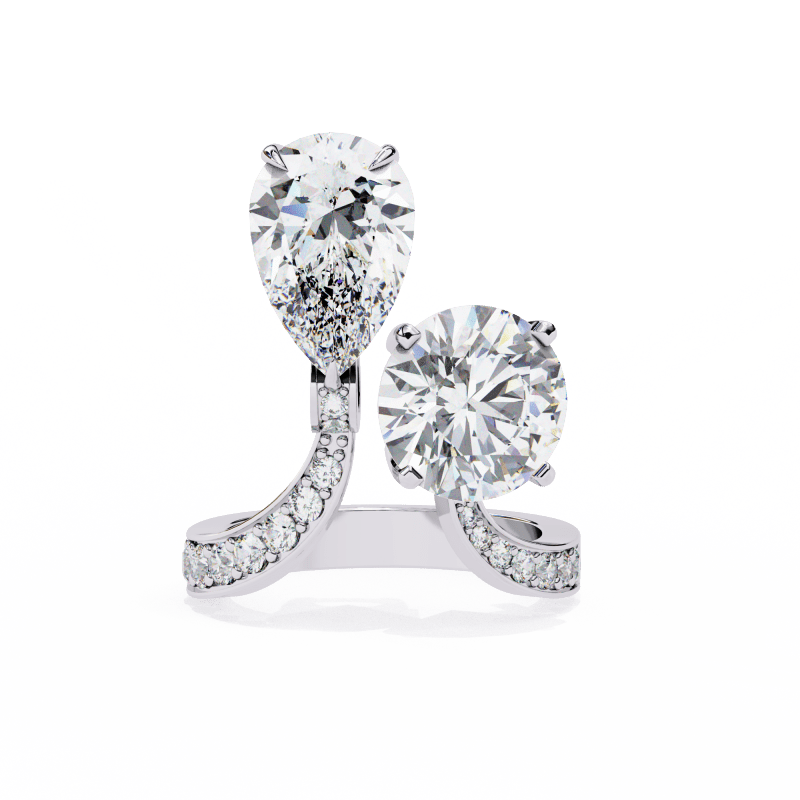 Reverra 14K Gold Pear & Round Lab Grown Diamond Toi Et Moi Engagement Ring for Women, CTTW-3.5 - Reverra Jewels Inc.