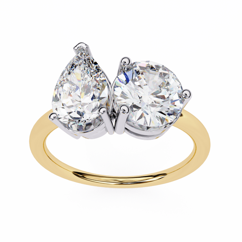 Reverra 14K Gold Pear & Round Lab Grown Diamond Toi et Moi Engagement Ring for Women, CTTW-3.8 - Reverra Jewels Inc.
