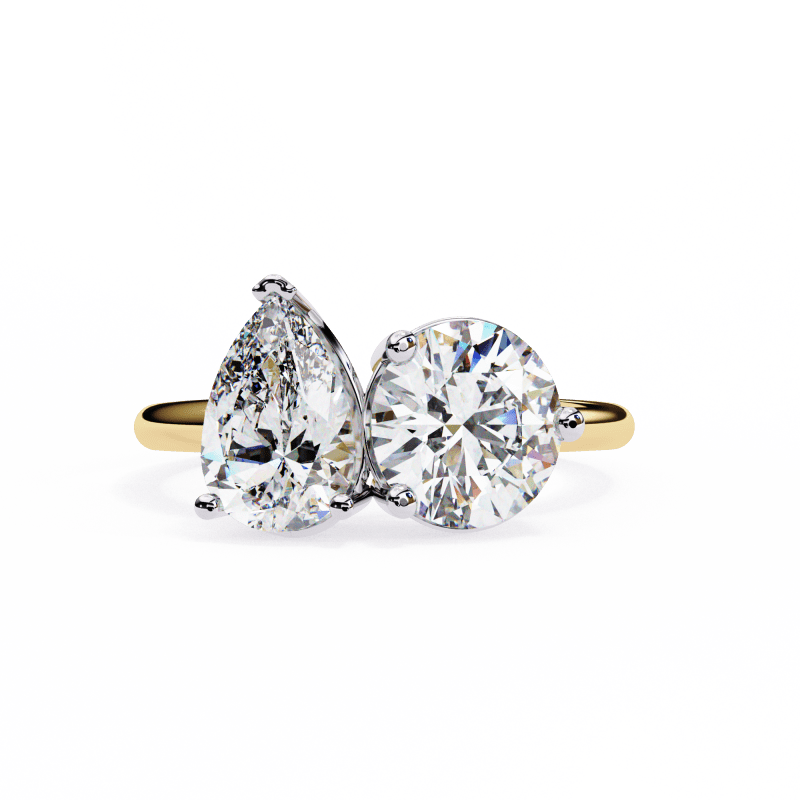 Reverra 14K Gold Pear & Round Lab Grown Diamond Toi et Moi Engagement Ring for Women, CTTW-3.8 - Reverra Jewels Inc.