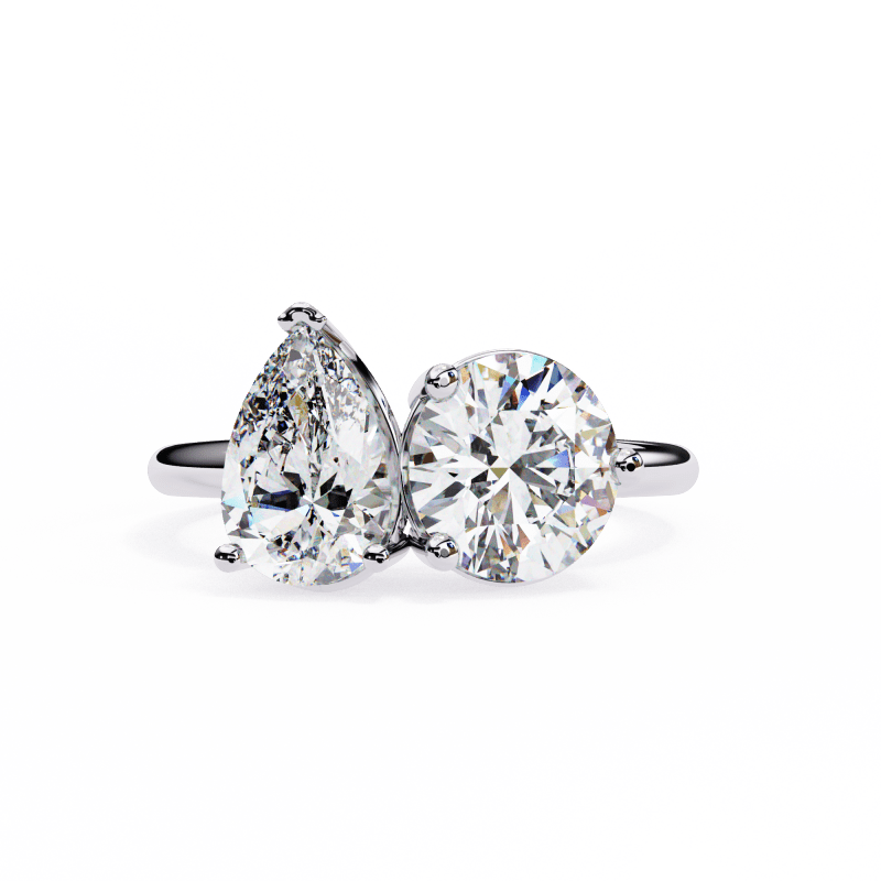 Reverra 14K Gold Pear & Round Lab Grown Diamond Toi et Moi Engagement Ring for Women, CTTW-3.8 - Reverra Jewels Inc.