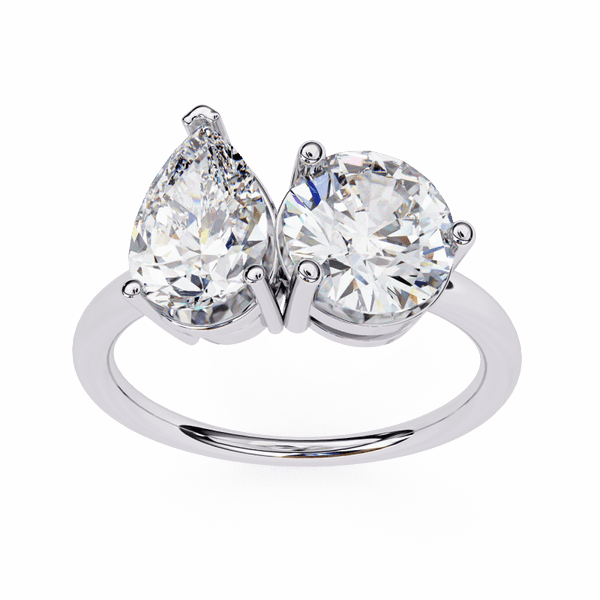 Reverra 14K Gold Pear & Round Lab Grown Diamond Toi et Moi Engagement Ring for Women, CTTW-3.8 - Reverra Jewels Inc.