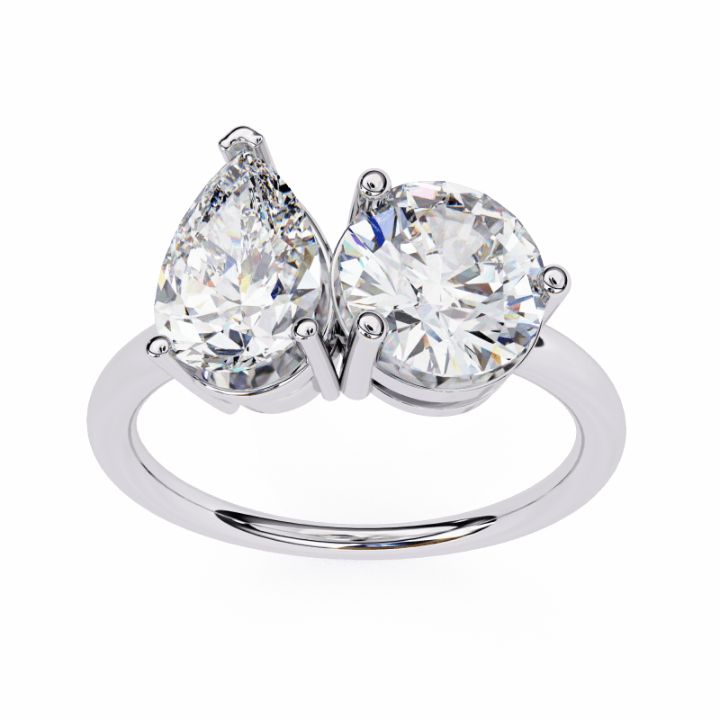 Reverra 14K Gold Pear & Round Lab Grown Diamond Toi et Moi Engagement Ring for Women, CTTW-3.8 - Reverra Jewels Inc.