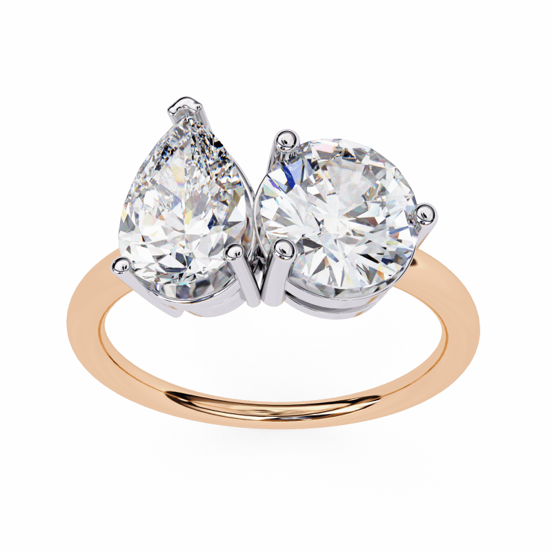 Reverra 14K Gold Pear & Round Lab Grown Diamond Toi et Moi Engagement Ring for Women, CTTW-3.8 - Reverra Jewels Inc.