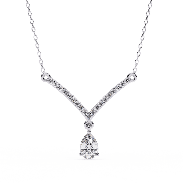 Reverra 14K Gold Pear & Round Lab Grown Diamond V Shape Fashion Necklace for Women, CTTW-0.48 - Reverra Jewels Inc.