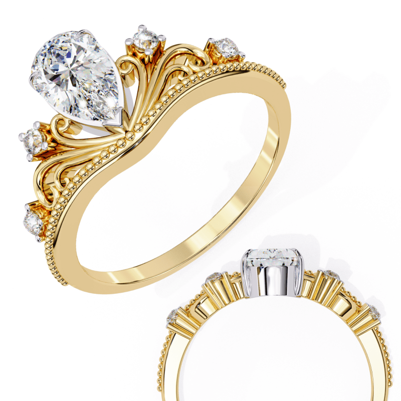 Reverra 14K Gold Pear & Round Lab Grown Diamond with Filigree Vintage Engagement Ring for Women, CTTW-1.07 - Reverra Jewels Inc.