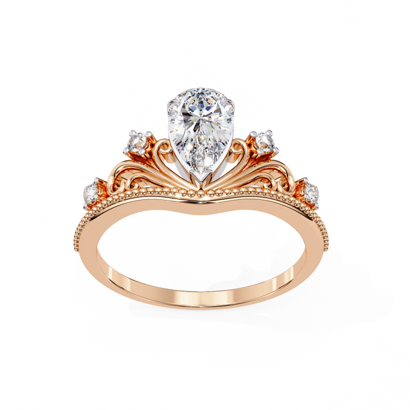 Reverra 14K Gold Pear & Round Lab Grown Diamond with Filigree Vintage Engagement Ring for Women, CTTW-1.07 - Reverra Jewels Inc.