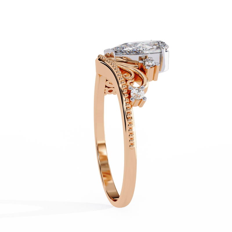Reverra 14K Gold Pear & Round Lab Grown Diamond with Filigree Vintage Engagement Ring for Women, CTTW-1.07 - Reverra Jewels Inc.