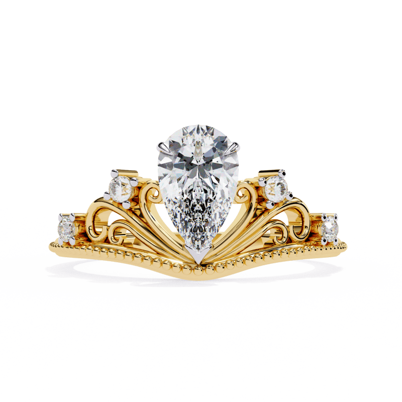 Reverra 14K Gold Pear & Round Lab Grown Diamond with Filigree Vintage Engagement Ring for Women, CTTW-1.07 - Reverra Jewels Inc.