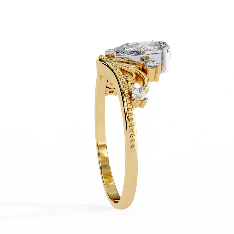 Reverra 14K Gold Pear & Round Lab Grown Diamond with Filigree Vintage Engagement Ring for Women, CTTW-1.07 - Reverra Jewels Inc.