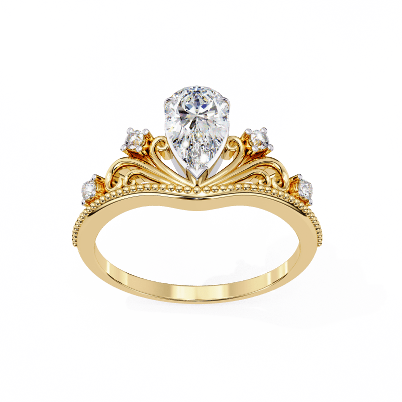 Reverra 14K Gold Pear & Round Lab Grown Diamond with Filigree Vintage Engagement Ring for Women, CTTW-1.07 - Reverra Jewels Inc.