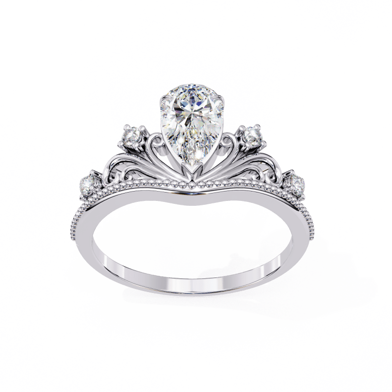 Reverra 14K Gold Pear & Round Lab Grown Diamond with Filigree Vintage Engagement Ring for Women, CTTW-1.07 - Reverra Jewels Inc.