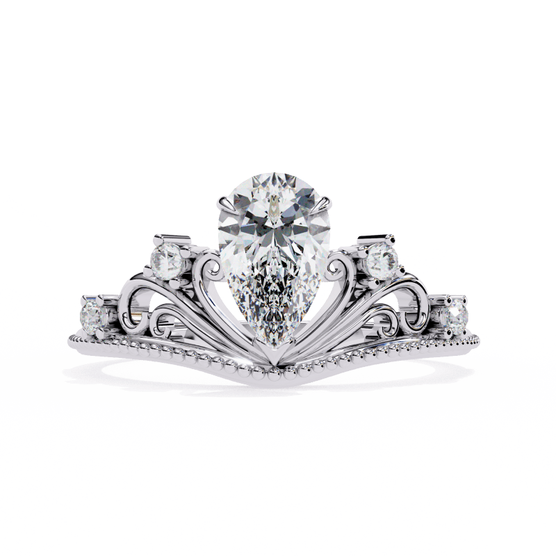 Reverra 14K Gold Pear & Round Lab Grown Diamond with Filigree Vintage Engagement Ring for Women, CTTW-1.07 - Reverra Jewels Inc.