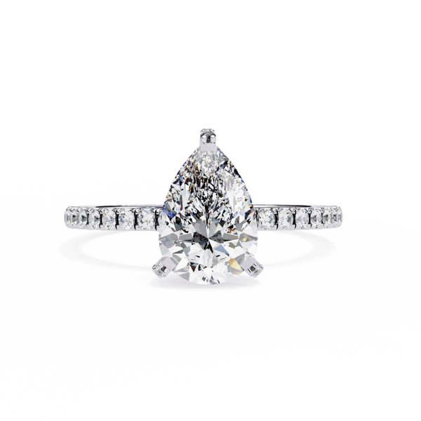 Reverra 14K Gold Pear & Round Lab Grown Diamond with Pave Band Engagement Ring for Women, CTTW-1.53 - Reverra Jewels Inc.