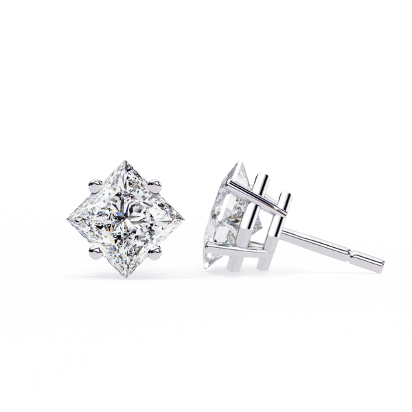 Reverra 14K Gold Princess Lab Grown Diamond 4 Prong Stud Earrings For Women, CTTW-2.39 - Reverra Jewels Inc.