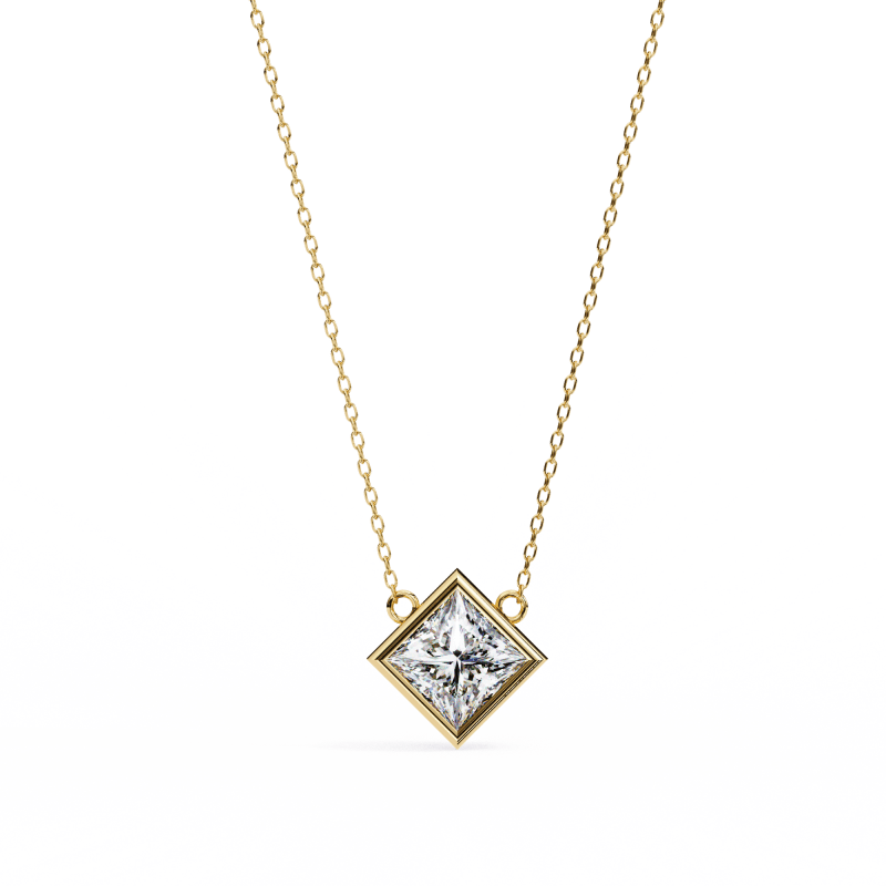 Reverra 14K Gold Princess Lab Grown Diamond Bezel Pendant For Women, CTTW-2.01 - Reverra Jewels Inc.