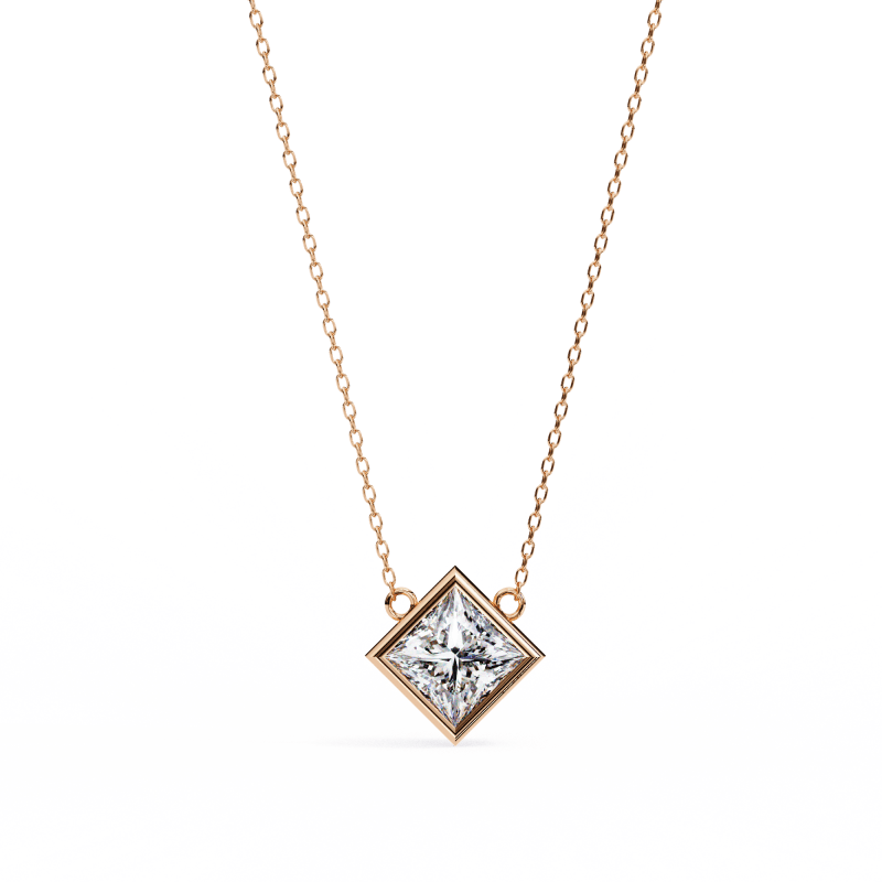 Reverra 14K Gold Princess Lab Grown Diamond Bezel Pendant For Women, CTTW-2.01 - Reverra Jewels Inc.