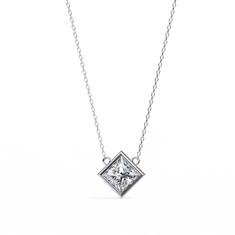Reverra 14K Gold Princess Lab Grown Diamond Bezel Pendant For Women, CTTW-2.01 - Reverra Jewels Inc.