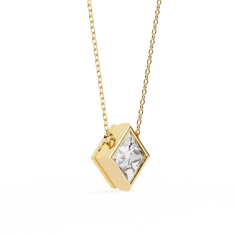 Reverra 14K Gold Princess Lab Grown Diamond Bezel Pendant For Women, CTTW-2.01 - Reverra Jewels Inc.