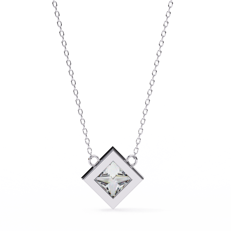 Reverra 14K Gold Princess Lab Grown Diamond Bezel Pendant For Women, CTTW-2.01 - Reverra Jewels Inc.