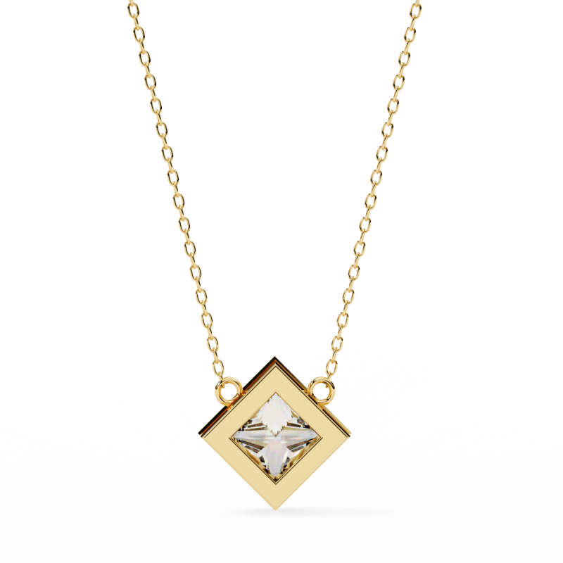 Reverra 14K Gold Princess Lab Grown Diamond Bezel Pendant For Women, CTTW-2.01 - Reverra Jewels Inc.