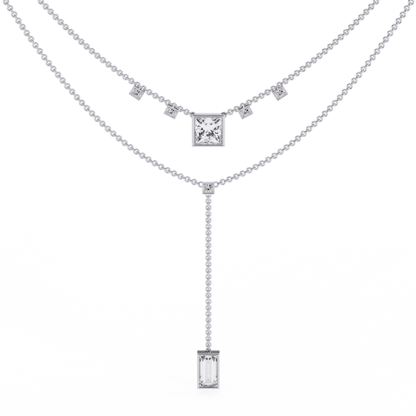 Reverra 14K Gold Princess Lab Grown Diamond Layered Fashion Necklace for Women, CTTW-3.44 - Reverra Jewels Inc.
