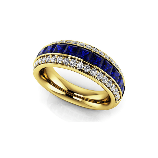 Reverra 14K Gold Princess & Round Cut IGI Certified Lab Diamond Three Row Gemstone & Diamond Fashion Ring, CTTW-1.07 - Reverra Jewels Inc.