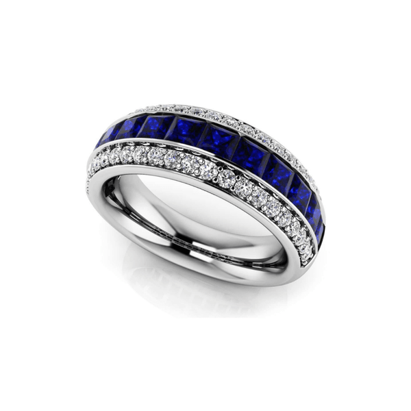 Reverra 14K Gold Princess & Round Cut IGI Certified Lab Diamond Three Row Gemstone & Diamond Fashion Ring, CTTW-1.07 - Reverra Jewels Inc.