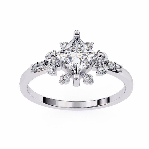 Reverra 14K Gold Princess & Round Lab Grown Diamond Cluster Engagement Ring for Women, CTTW-1.01 - Reverra Jewels Inc.