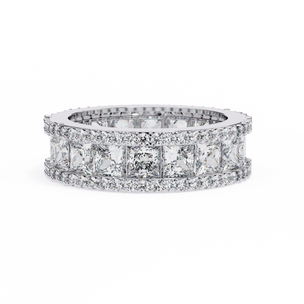 Reverra 14K Gold Princess & Round Lab Grown Diamond Double Row Luxe Brilliance Eternity Band for Women, CTTW-3.54 - Reverra Jewels Inc.