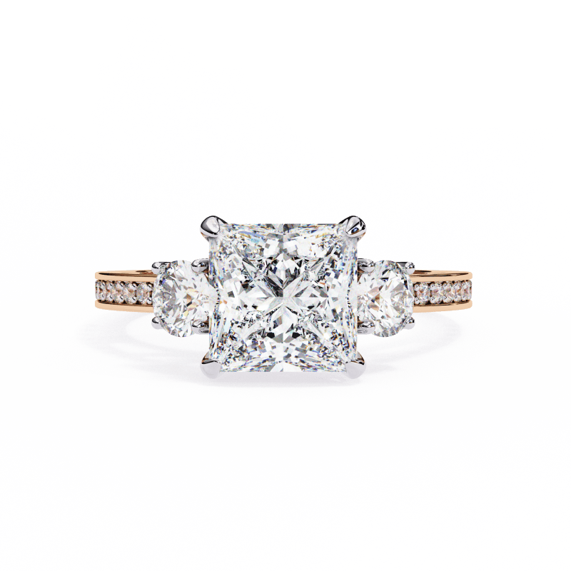 Reverra 14K Gold Princess & Round Lab Grown Diamond Engagement Ring for Women, CTTW-3.3 - Reverra Jewels Inc.