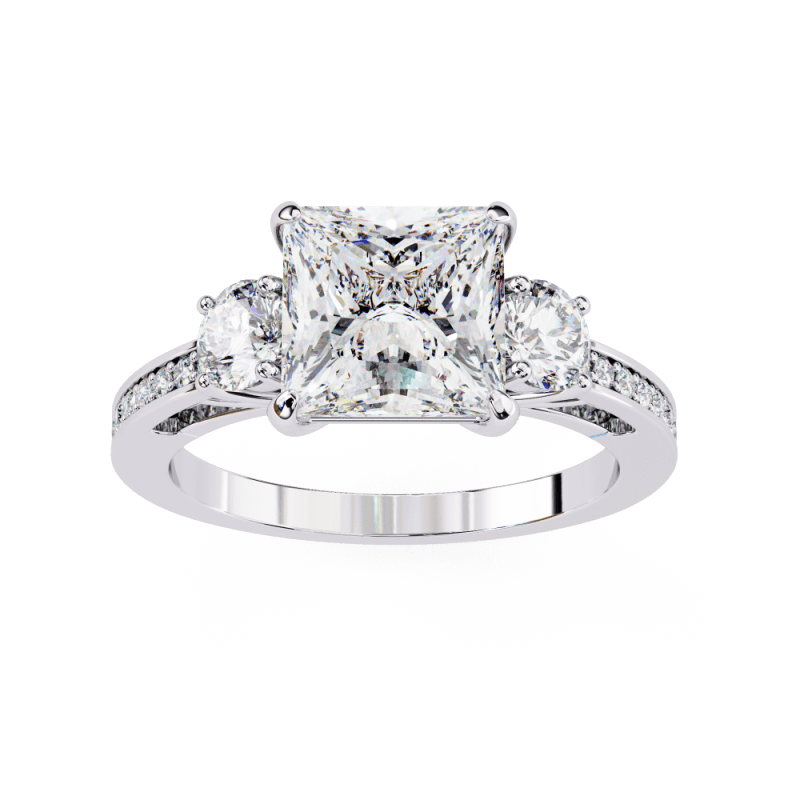 Reverra 14K Gold Princess & Round Lab Grown Diamond Engagement Ring for Women, CTTW-3.3 - Reverra Jewels Inc.