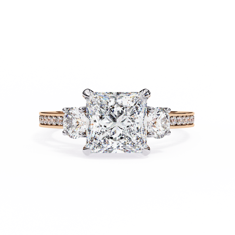Reverra 14K Gold Princess & Round Lab Grown Diamond Engagement Ring for Women, CTTW-3.3 - Reverra Jewels Inc.