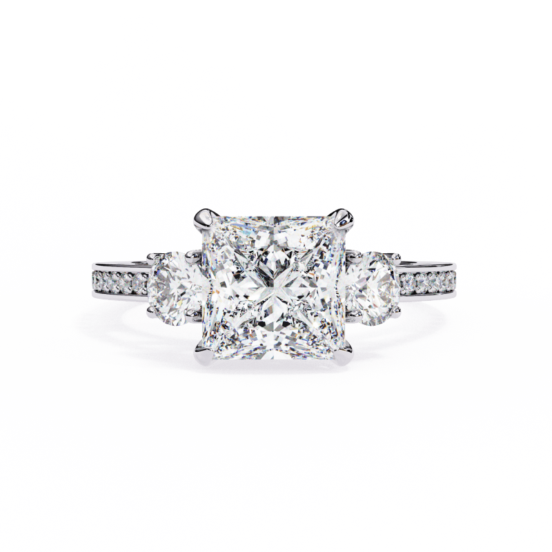 Reverra 14K Gold Princess & Round Lab Grown Diamond Engagement Ring for Women, CTTW-3.3 - Reverra Jewels Inc.