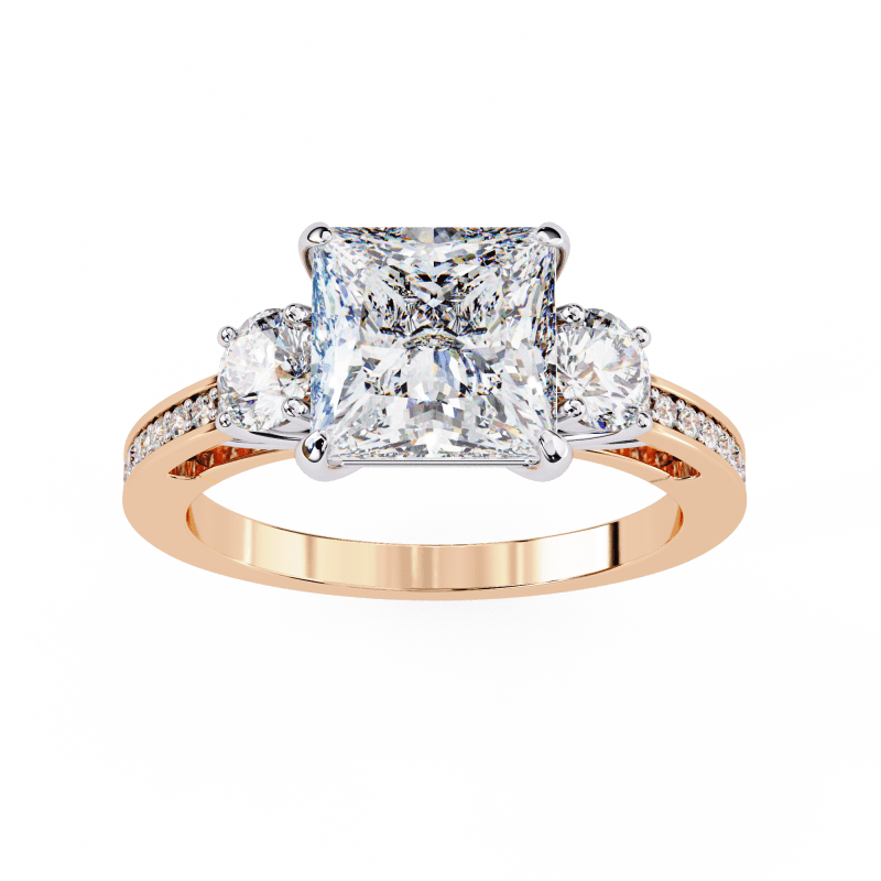 Reverra 14K Gold Princess & Round Lab Grown Diamond Engagement Ring for Women, CTTW-3.3 - Reverra Jewels Inc.